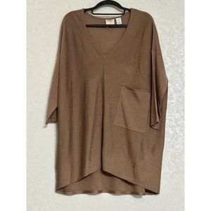 KERISMA Brown 3/4 Sleeve V-Neck‎ Wool Blend Sweater Shirt Oversized High Low S M